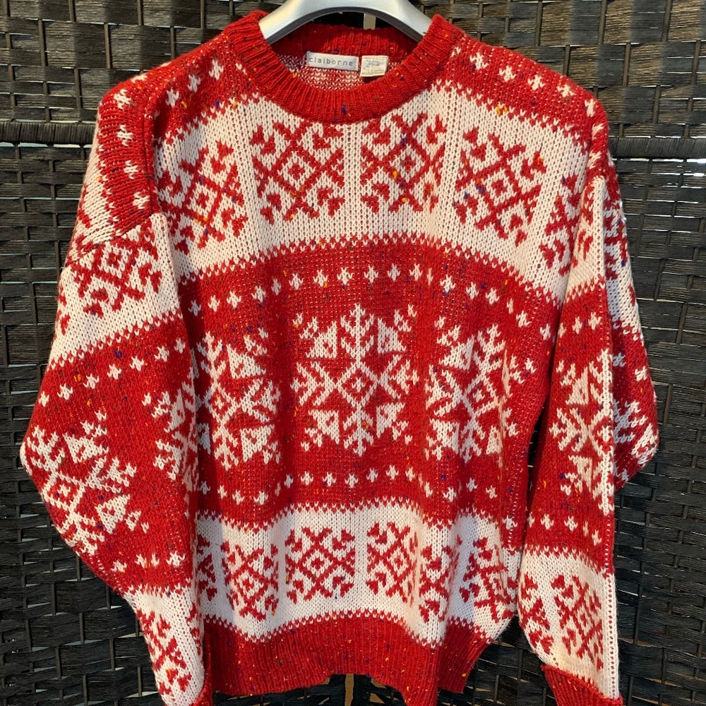 Claiborne Snowflake Design Men's Crewneck Sweater M